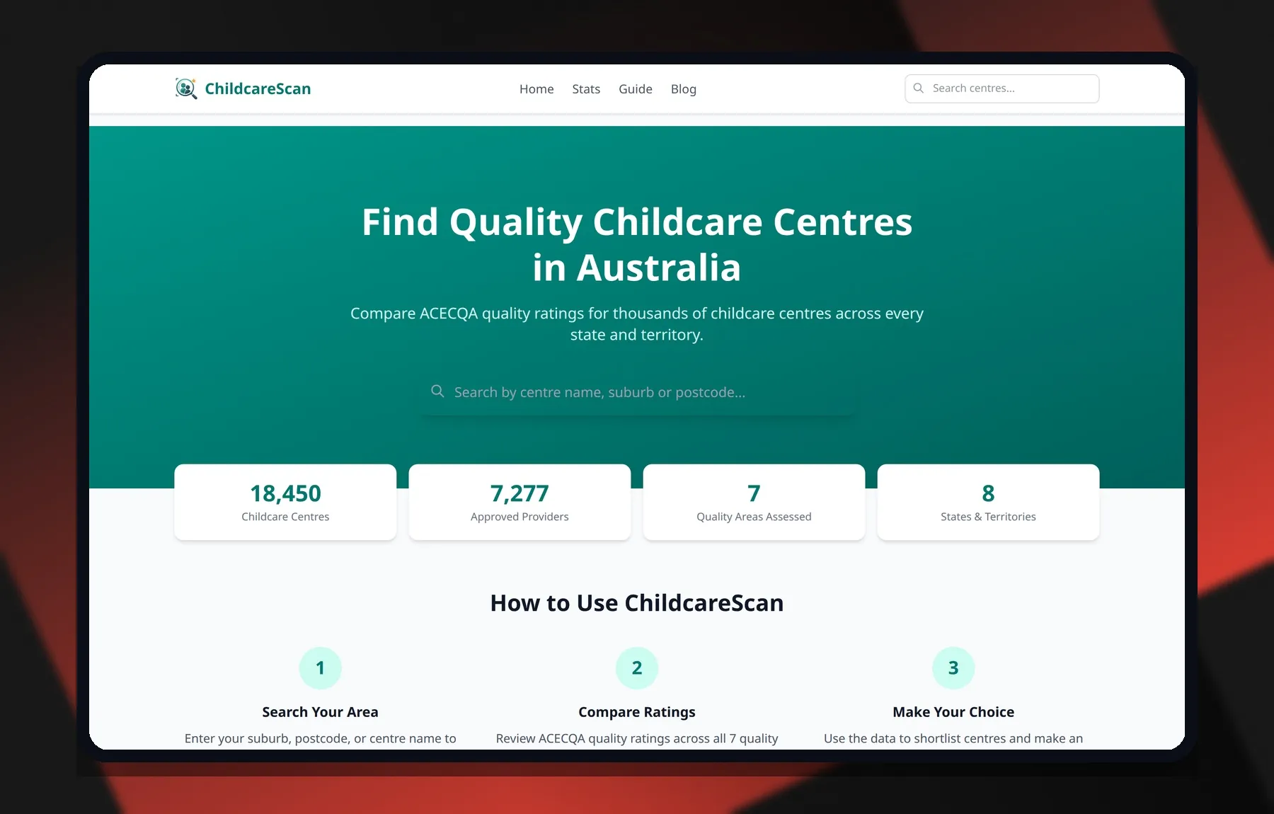 ChildcareScan — Laptop view