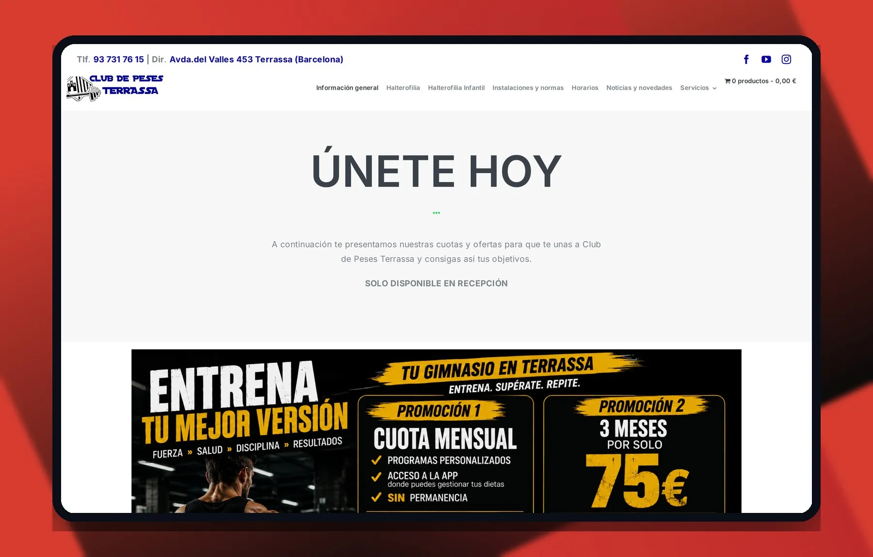 Club de Pesas Terrassa — Laptop view