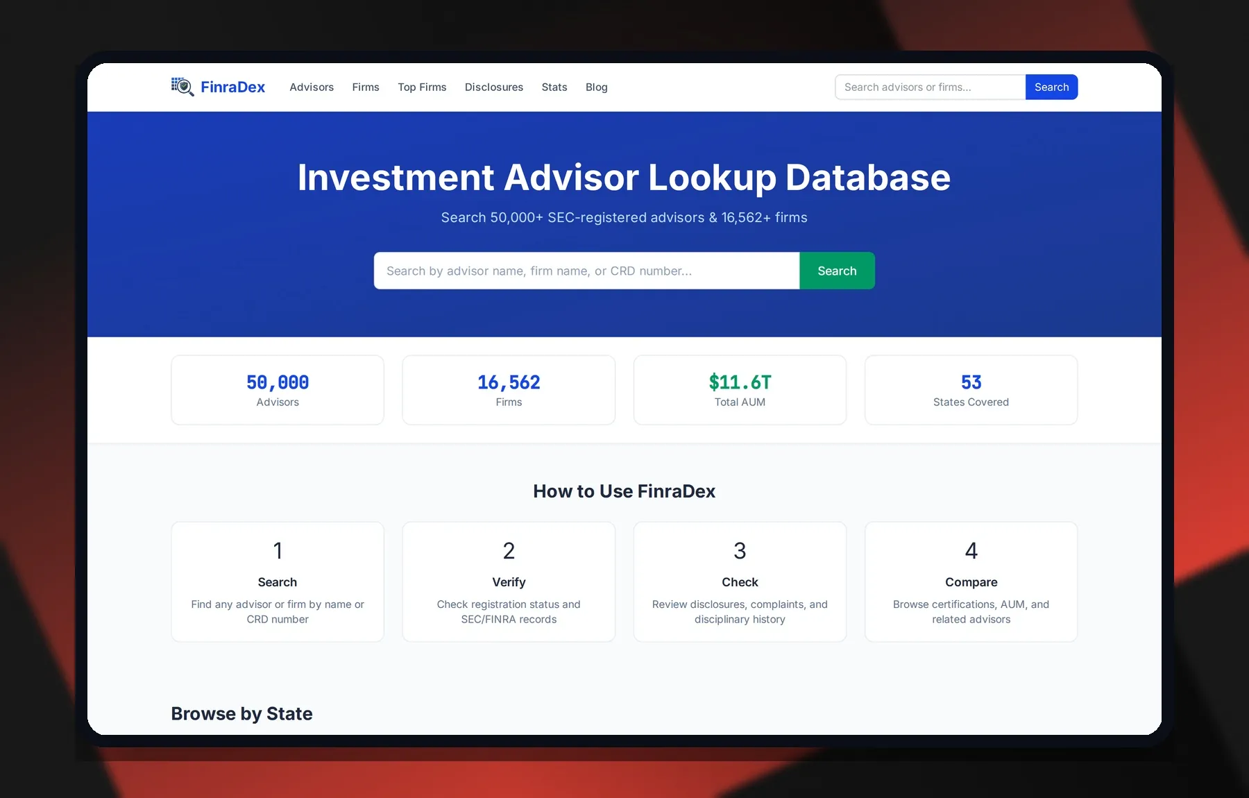 FinraDex — Laptop view
