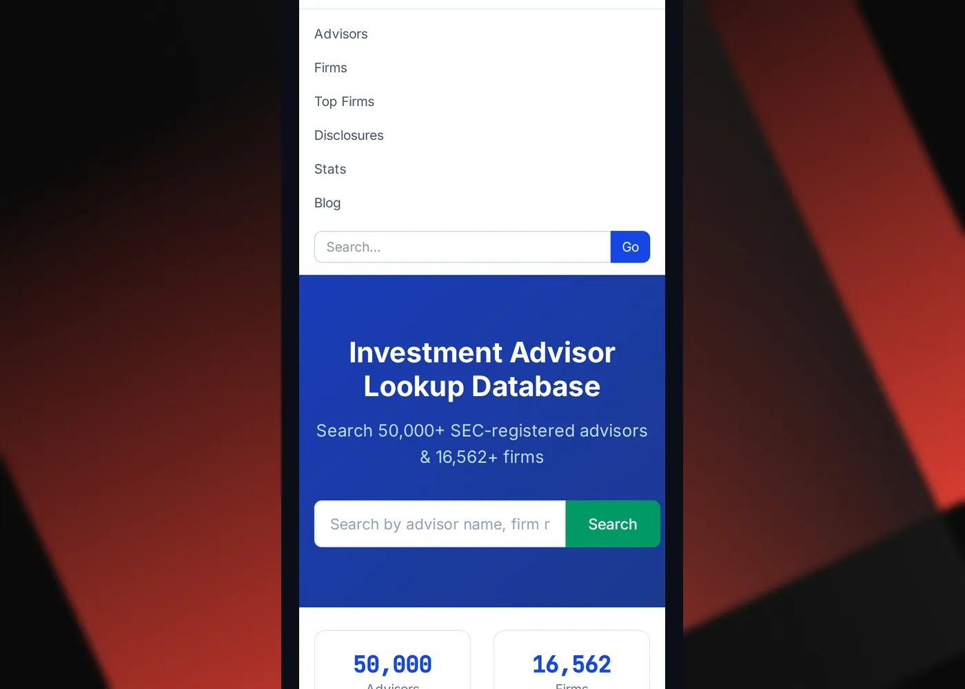 FinraDex — Mobile view