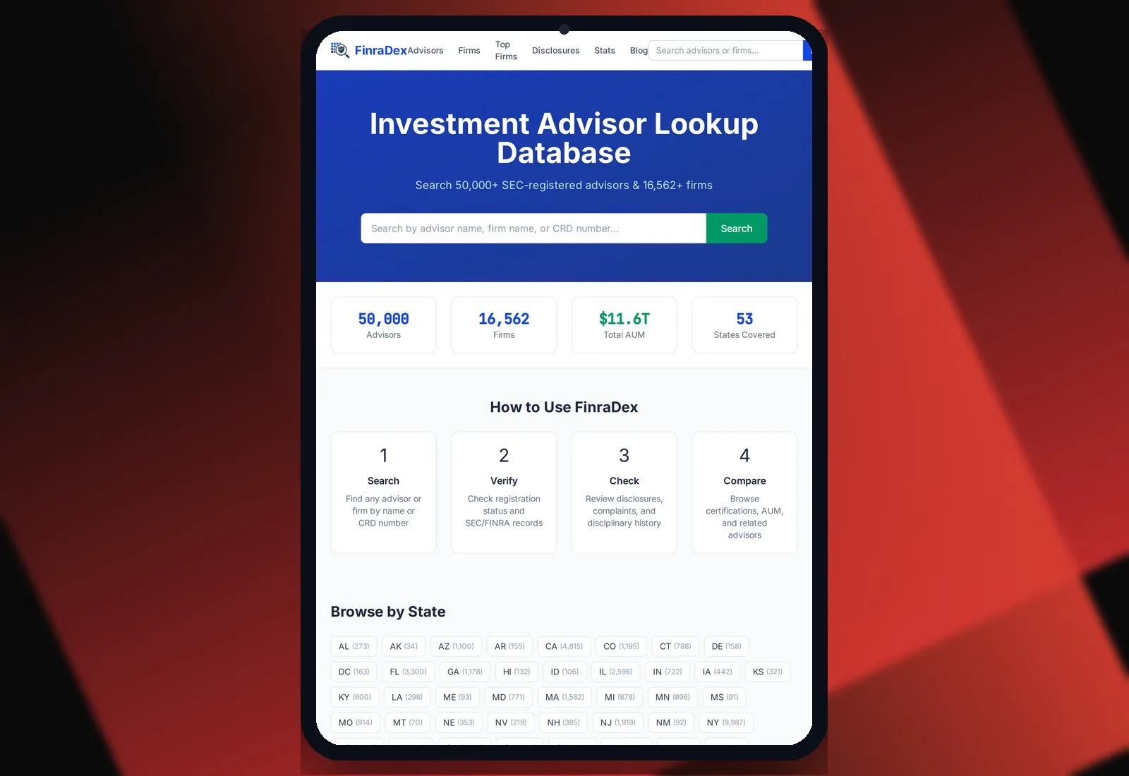 FinraDex — Tablet view