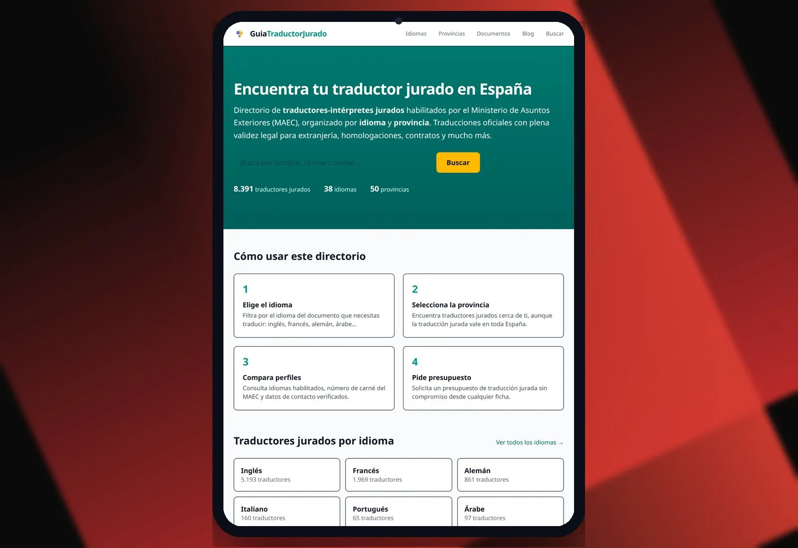 GuiaTraductorJurado — Tablet view