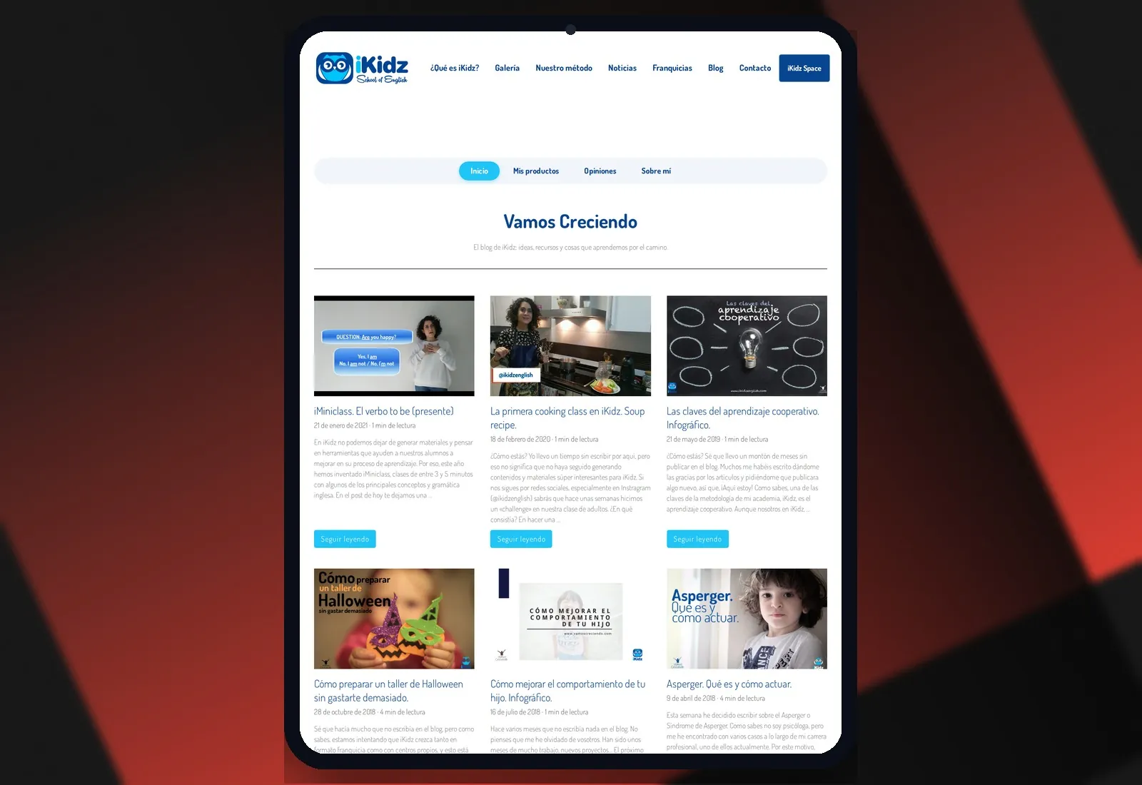 iKidz English — Blog Vamos Creciendo migrado, vista tablet