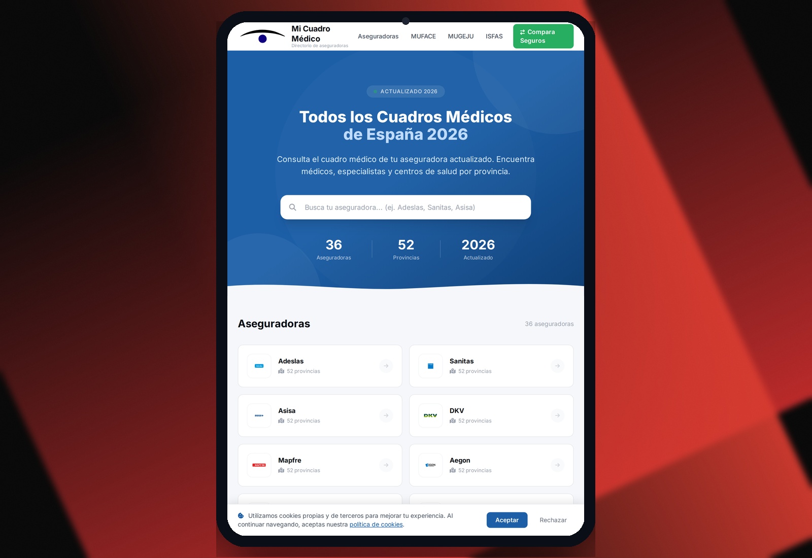 Mi Cuadro Médico — Vista tablet