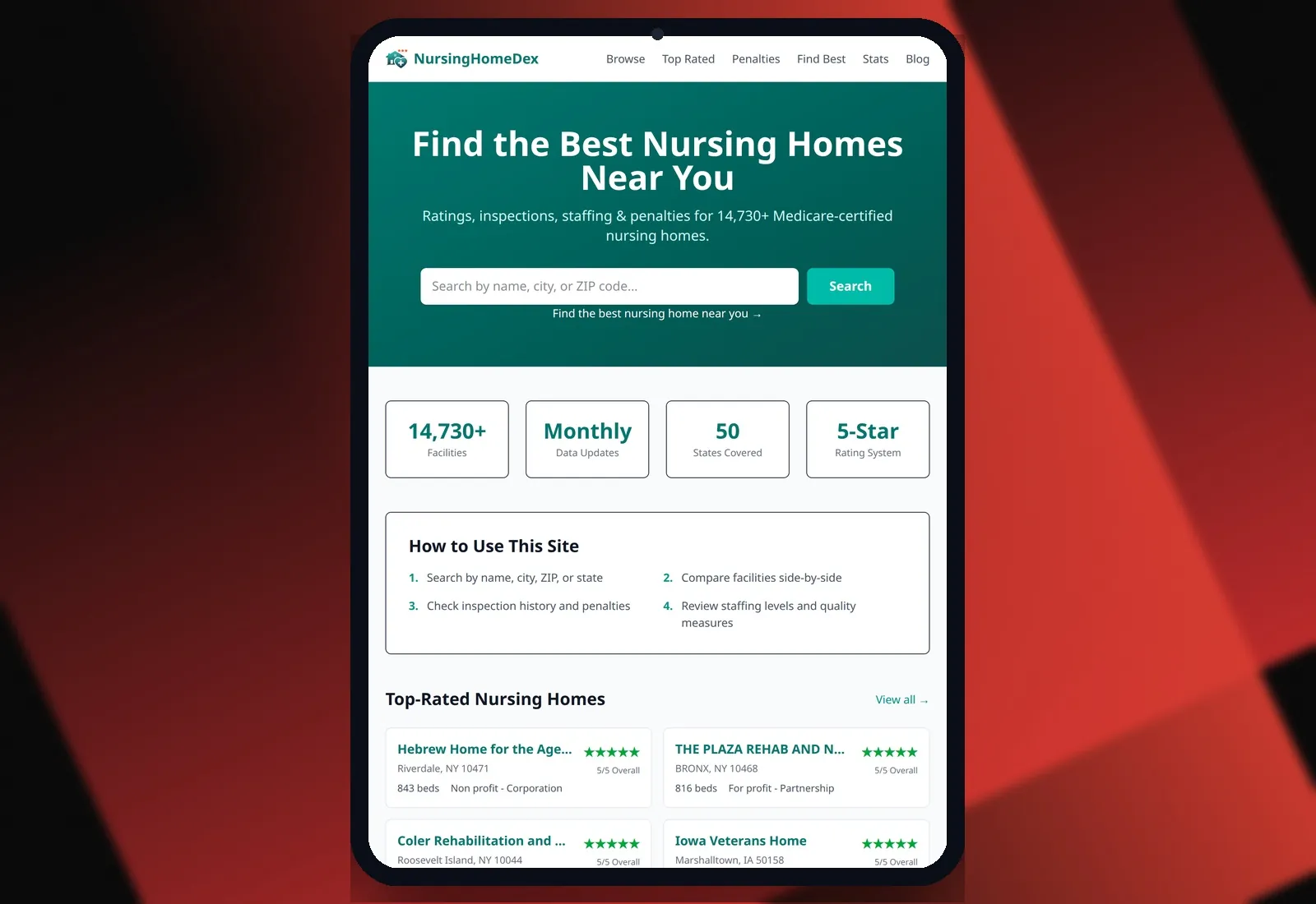 NursingHomeDex — Vista tauleta