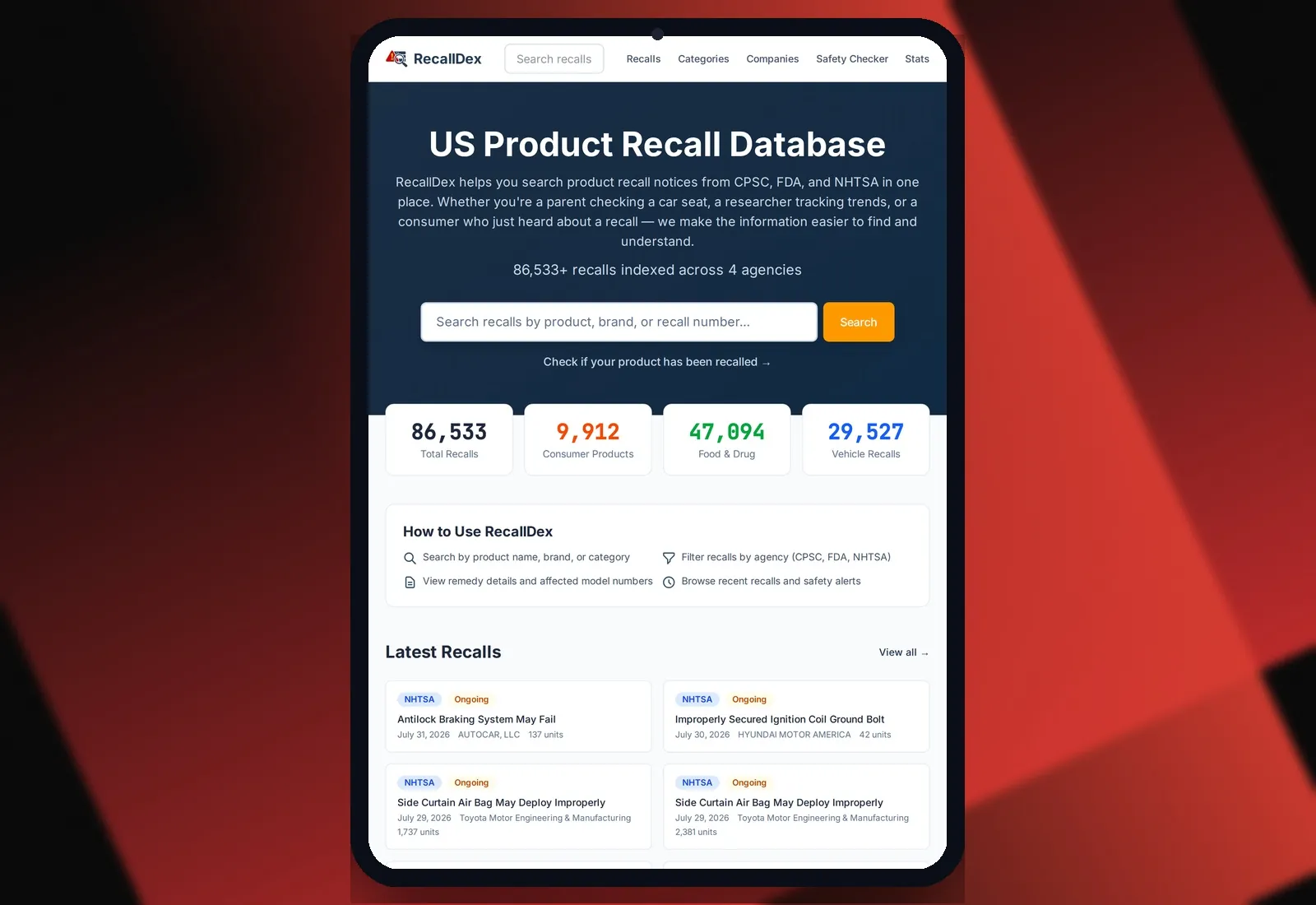 RecallDex — Tablet view