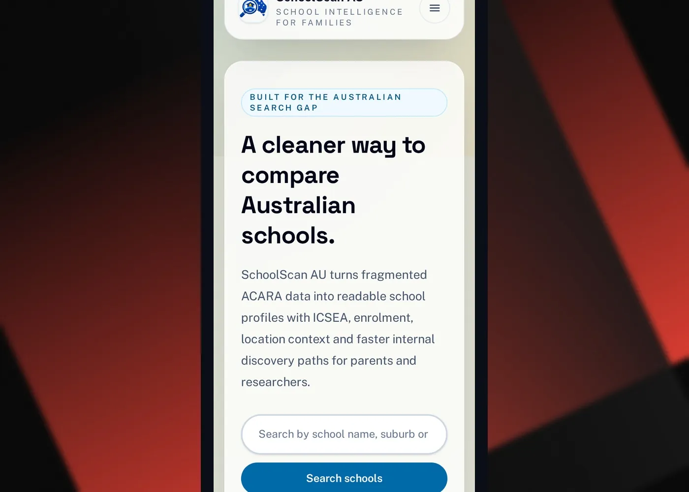 SchoolScan AU — Mobile view