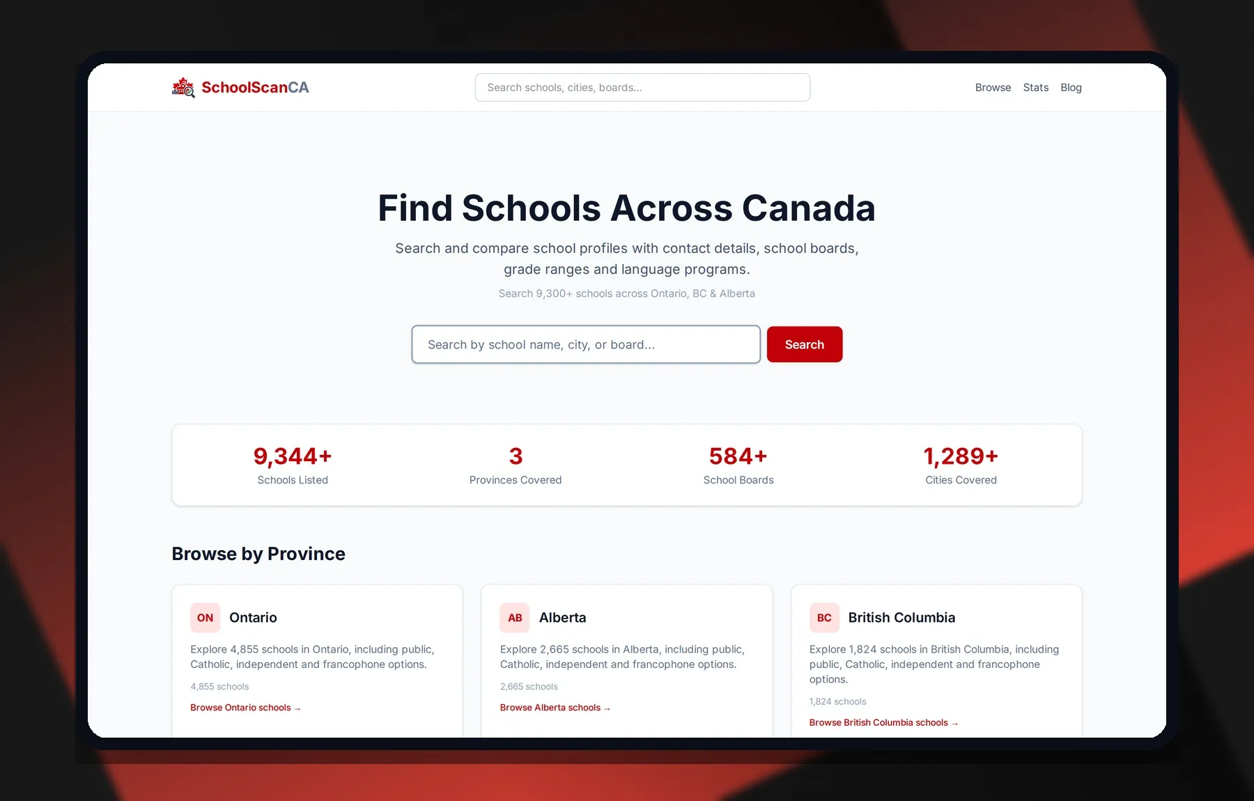 SchoolScan CA — Laptop view