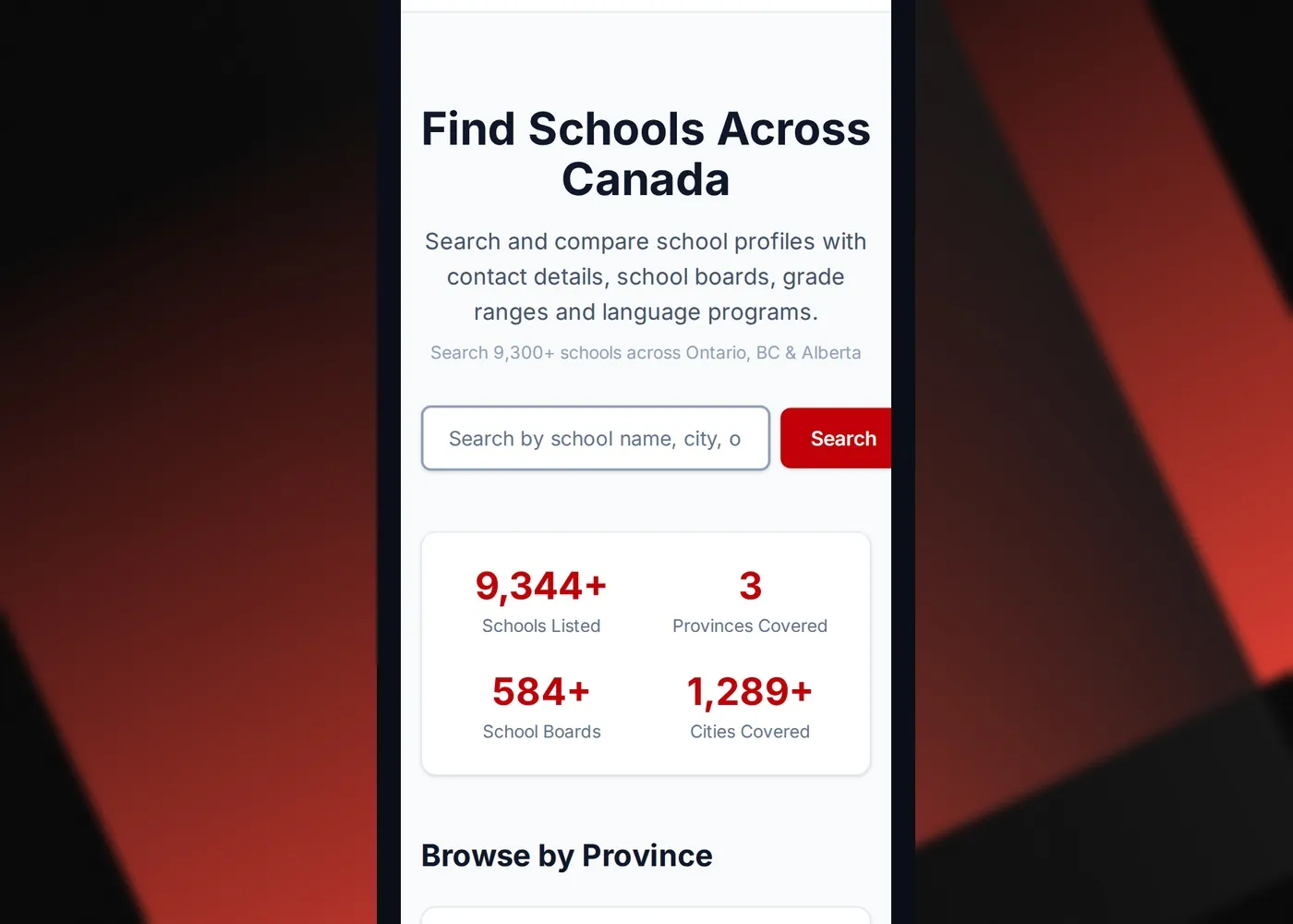 SchoolScan CA — Mobile view