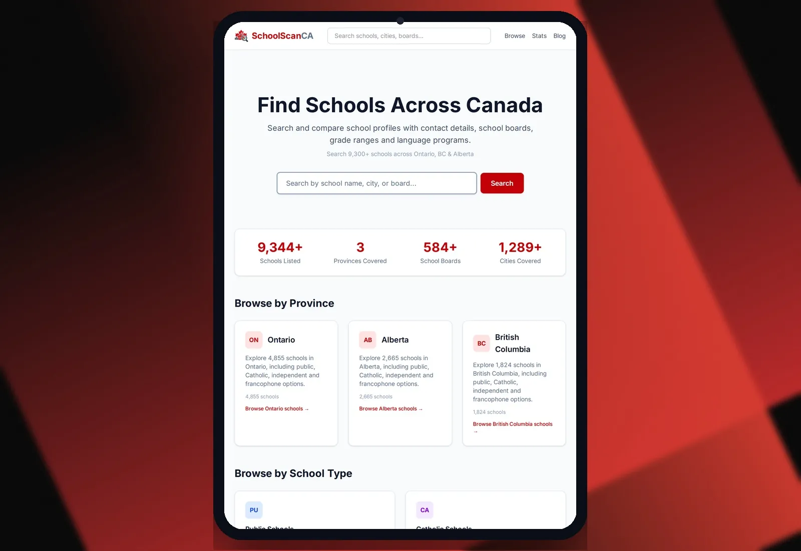 SchoolScan CA — Tablet view