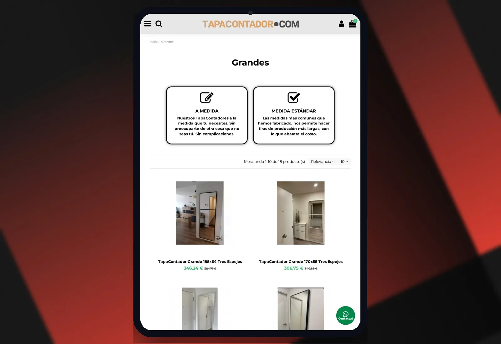 Tapacontador — Vista tablet
