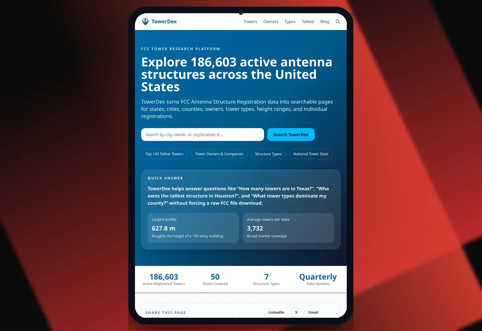 TowerDex — Tablet view